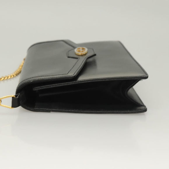 GUCCI Chain Shoulder Bag Leather Black Gold Auth ep9431