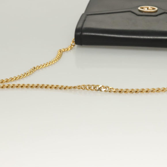 GUCCI Chain Shoulder Bag Leather Black Gold Auth ep9431