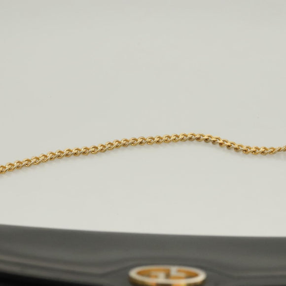 GUCCI Chain Shoulder Bag Leather Black Gold Auth ep9431