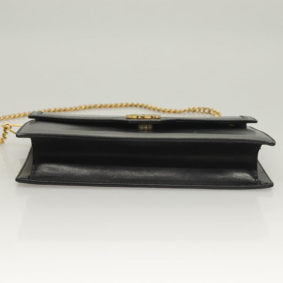 GUCCI Chain Shoulder Bag Leather Black Gold Auth ep9431