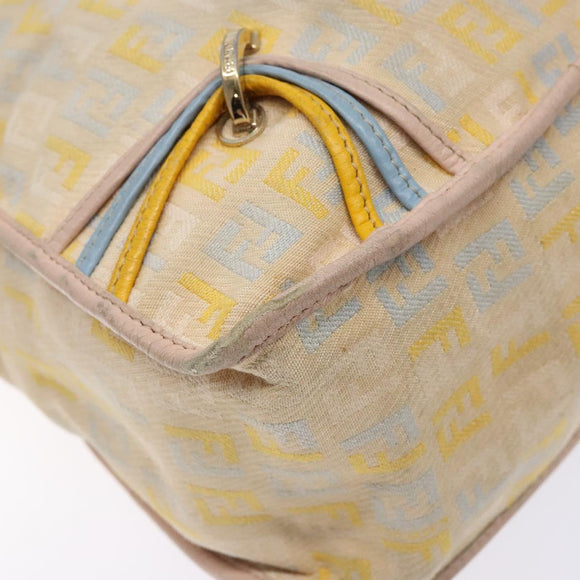 FENDI Zucchino Canvas Shoulder Bag Beige Gold Auth ep9438