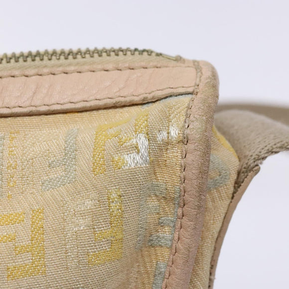 FENDI Zucchino Canvas Shoulder Bag Beige Gold Auth ep9438