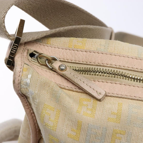 FENDI Zucchino Canvas Shoulder Bag Beige Gold Auth ep9438
