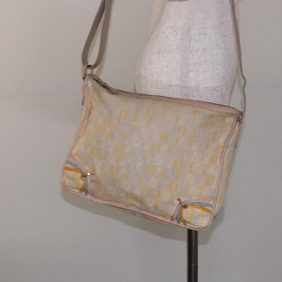 FENDI Zucchino Canvas Shoulder Bag Beige Gold Auth ep9438