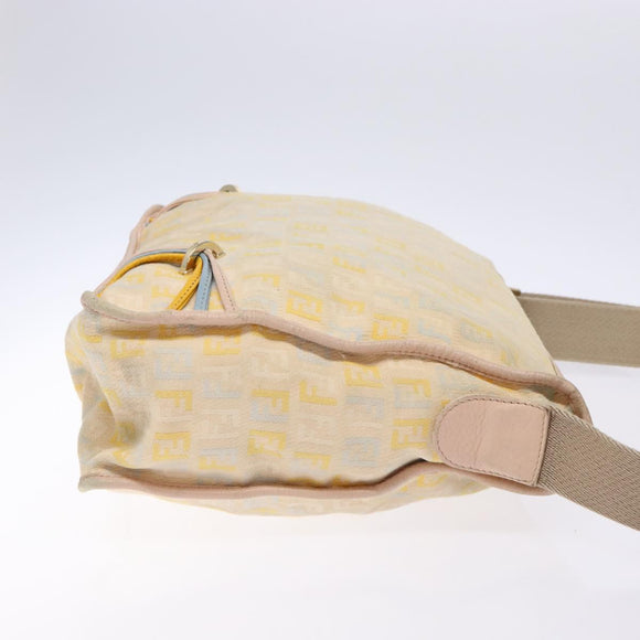 FENDI Zucchino Canvas Shoulder Bag Beige Gold Auth ep9438