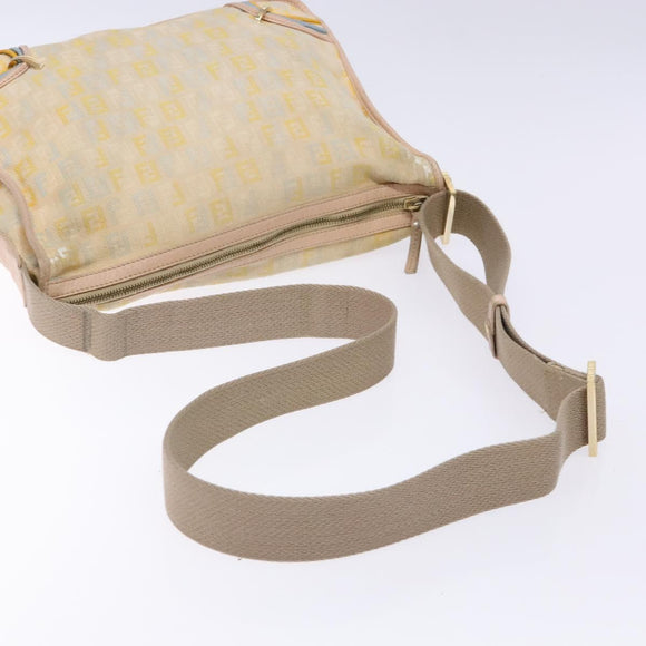 FENDI Zucchino Canvas Shoulder Bag Beige Gold Auth ep9438