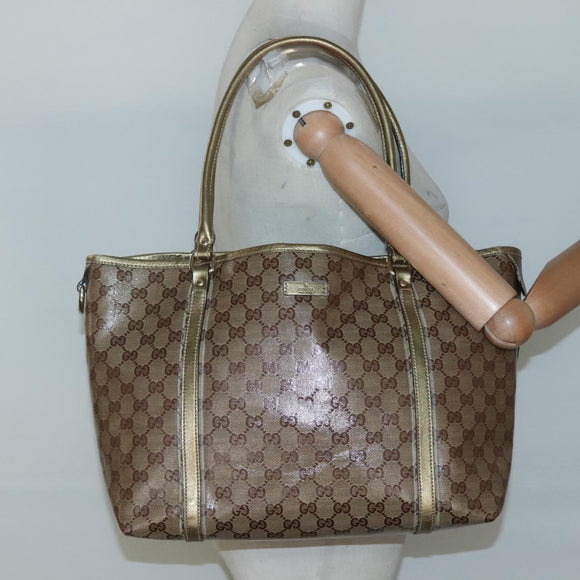 GUCCI GG Crystal Tote Bag Coated Canvas Beige Gold 197953 Auth ep9440