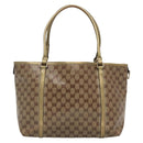 GUCCI GG Crystal Tote Bag Coated Canvas Beige Gold 197953 Auth ep9440-3