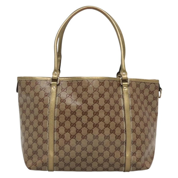 GUCCI GG Crystal Tote Bag Coated Canvas Beige Gold 197953 Auth ep9440