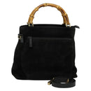 GUCCI Bamboo Hand Bag Suede 2way Black Gold 002 2058 0508 0 Auth ep9453-1