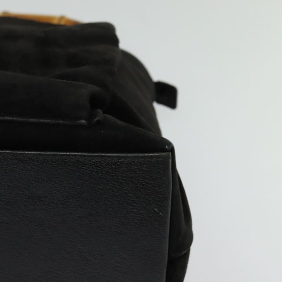 GUCCI Bamboo Hand Bag Suede 2way Black Gold 002 2058 0508 0 Auth ep9453