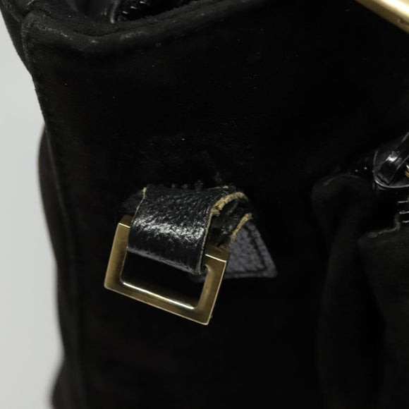 GUCCI Bamboo Hand Bag Suede 2way Black Gold 002 2058 0508 0 Auth ep9453