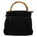 GUCCI Bamboo Hand Bag Suede 2way Black Gold 002 2058 0508 0 Auth ep9453-13