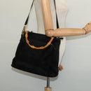 GUCCI Bamboo Hand Bag Suede 2way Black Gold 002 2058 0508 0 Auth ep9453-22