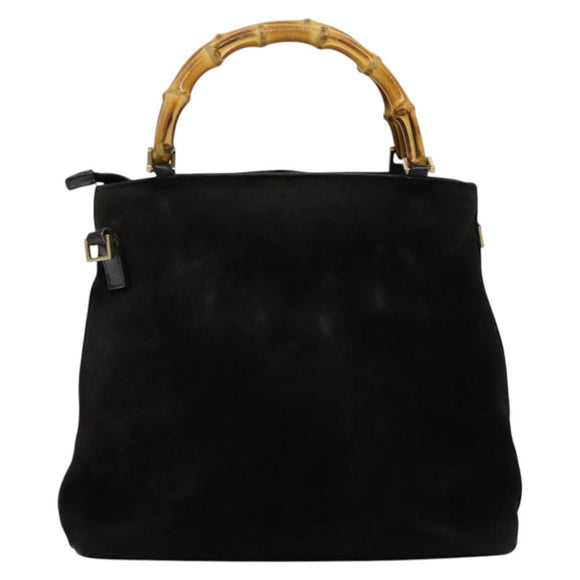 GUCCI Bamboo Hand Bag Suede 2way Black Gold 002 2058 0508 0 Auth ep9453