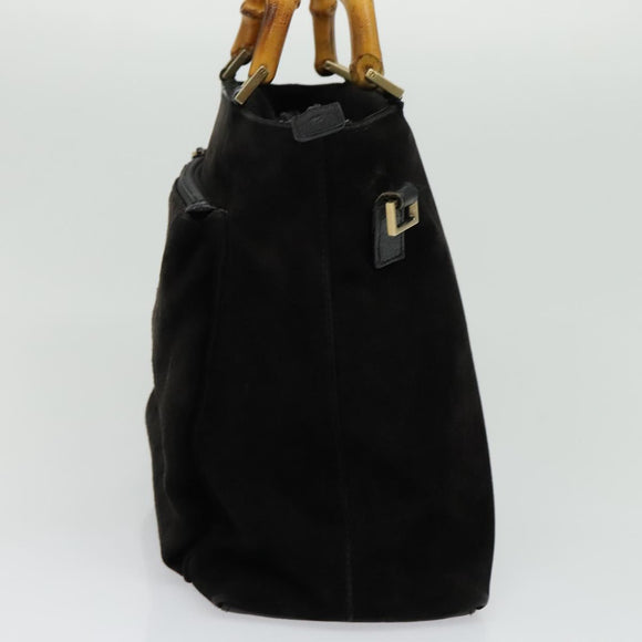 GUCCI Bamboo Hand Bag Suede 2way Black Gold 002 2058 0508 0 Auth ep9453