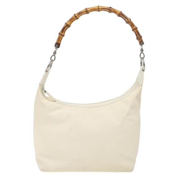 GUCCI Bamboo Hand Bag Nylon White Gold 000 1956 0531 Auth ep9465
