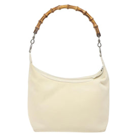 GUCCI Bamboo Hand Bag Nylon White Gold 000 1956 0531 Auth ep9465 - 0