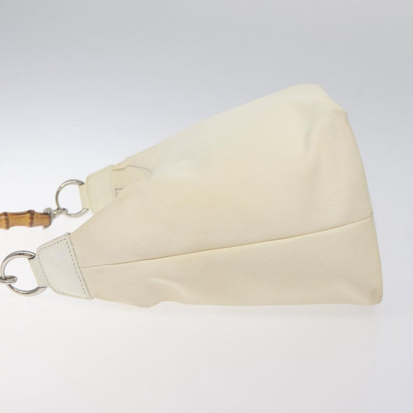 GUCCI Bamboo Hand Bag Nylon White Gold 000 1956 0531 Auth ep9465