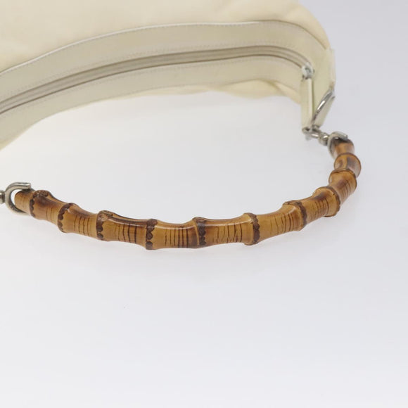 GUCCI Bamboo Hand Bag Nylon White Gold 000 1956 0531 Auth ep9465