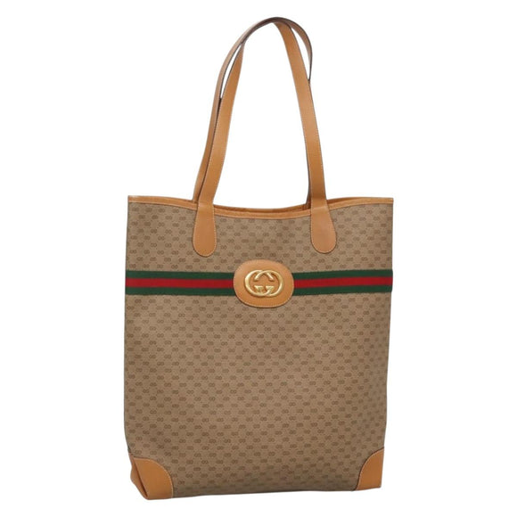 GUCCI Micro GG Supreme Web Sherry Line Bag PVC Beige Gold Auth ep9489