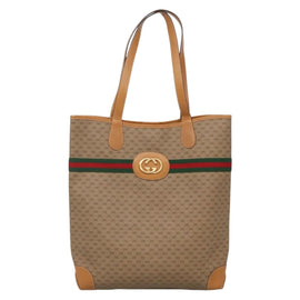 GUCCI Micro GG Supreme Web Sherry Line Bag PVC Beige Gold Auth ep9489 - 0