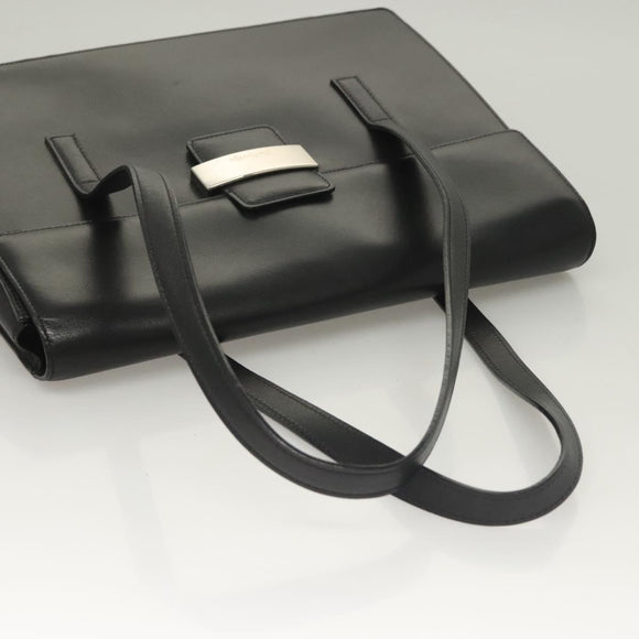 Burberrys Hand Bag Leather Black Silver Auth ep9512
