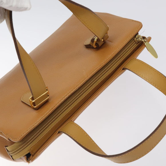 Burberrys Hand Bag Leather Brown Gold Auth ep9513