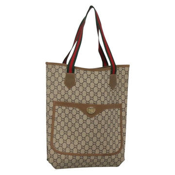 GUCCI GG Plus Supreme Web Sherry Line Tote Bag PVC Beige Red Green Auth ep9518