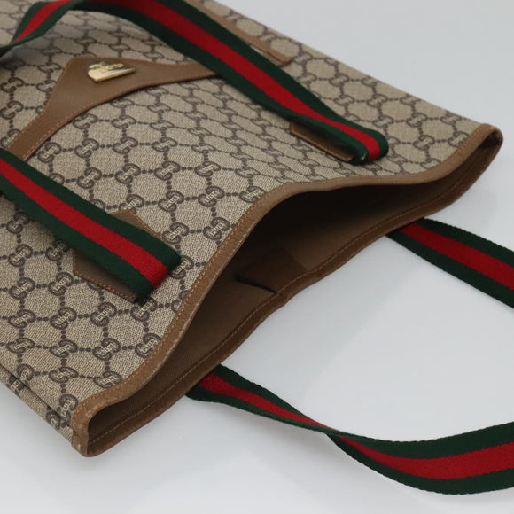 GUCCI GG Plus Supreme Web Sherry Line Tote Bag PVC Beige Red Green Auth ep9518