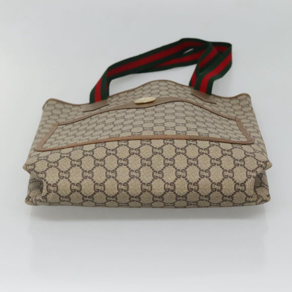 GUCCI GG Plus Supreme Web Sherry Line Tote Bag PVC Beige Red Green Auth ep9518