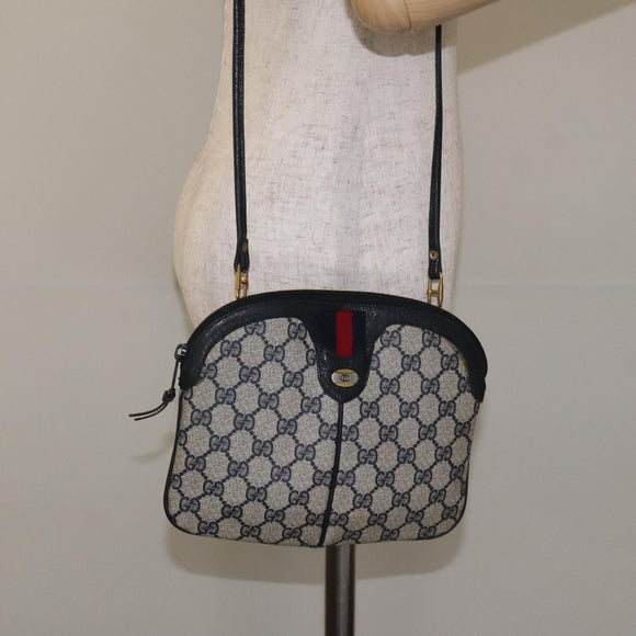 GUCCI GG Supreme Sherry Line Shoulder Bag PVC Navy Gold 68 02 047 Auth ep9524