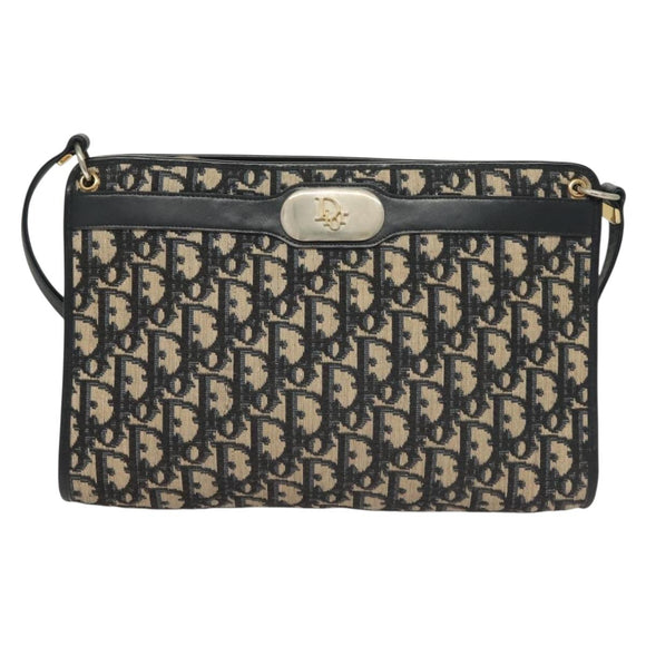 Christian Dior Trotter Canvas Shoulder Bag Navy Gold Auth ep9528