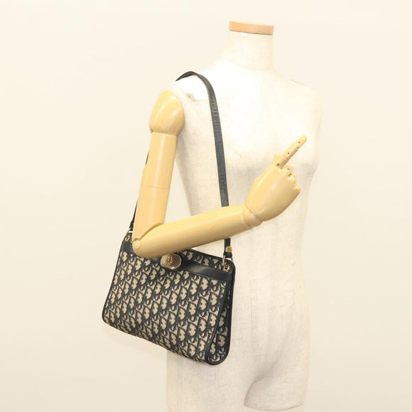 Christian Dior Trotter Canvas Umhängetasche Marineblau Gold Auth ep9528