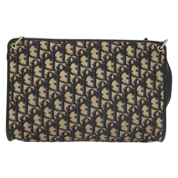 Christian Dior Trotter Canvas Shoulder Bag Navy Gold Auth ep9528