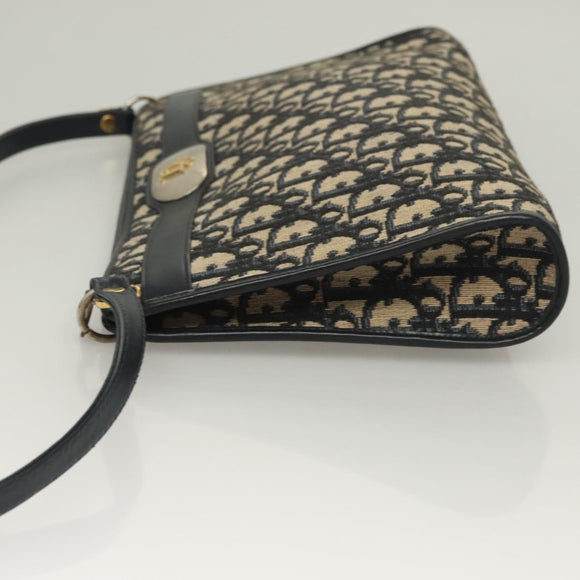 Christian Dior Trotter Canvas Shoulder Bag Navy Gold Auth ep9528