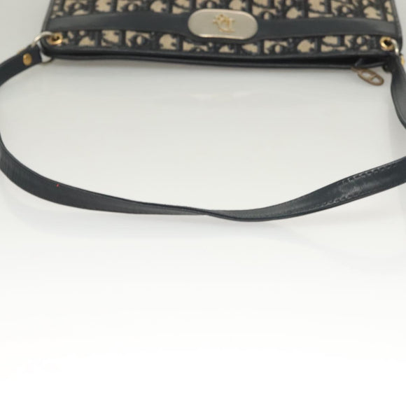 Christian Dior Trotter Canvas Shoulder Bag Navy Gold Auth ep9528