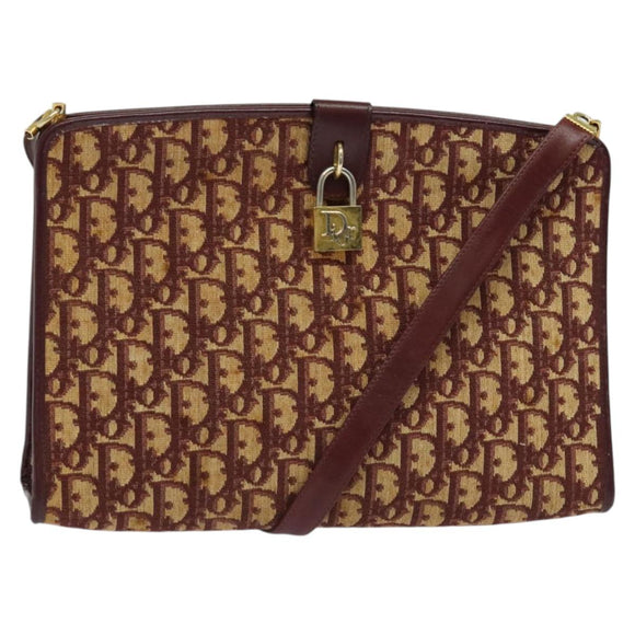 Christian Dior Trotter Canvas Shoulder Bag Red Gold Auth ep9547