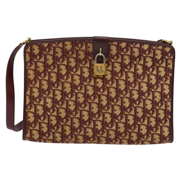 Christian Dior Trotter Canvas Shoulder Bag Red Gold Auth ep9547