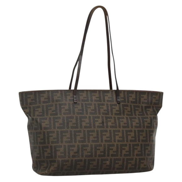 FENDI Zucca Canvas Tote Bag Brown Black Auth ep9552
