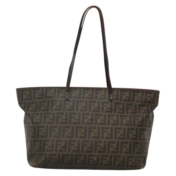 FENDI Zucca Canvas Tote Bag Brown Black Auth ep9552