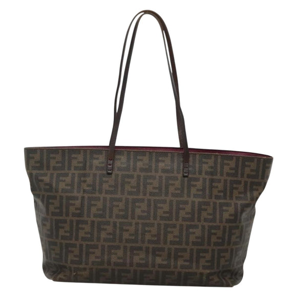 FENDI Zucca Canvas Tote Bag Brown Black Auth ep9552