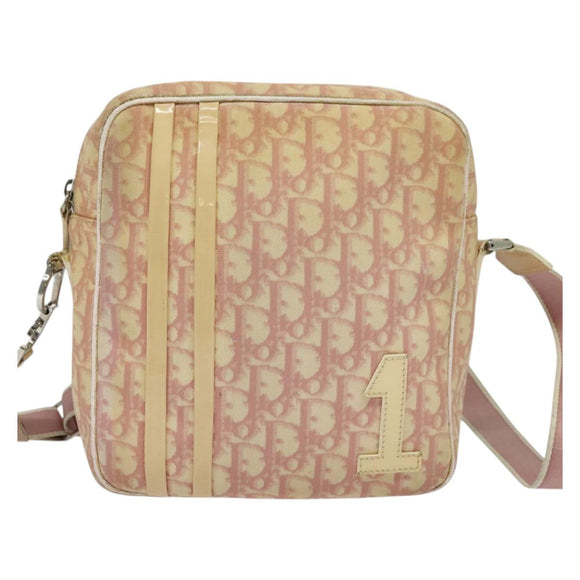 Christian Dior Trotter Canvas Shoulder Bag PVC Pink Silver Auth ep9554