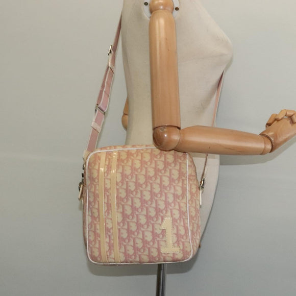 Christian Dior Trotter Canvas Shoulder Bag PVC Pink Silver Auth ep9554
