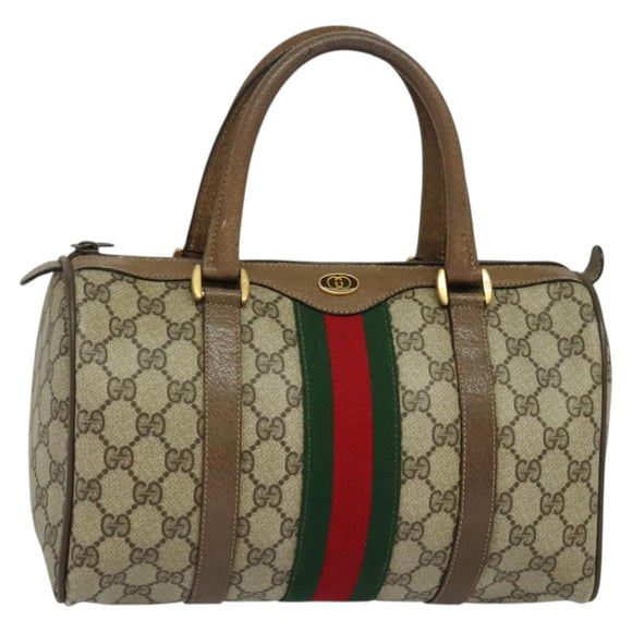 GUCCI GG Supreme Web Sherry Line Hand Bag PVC Beige Gold 39 02 006 Auth ep9563