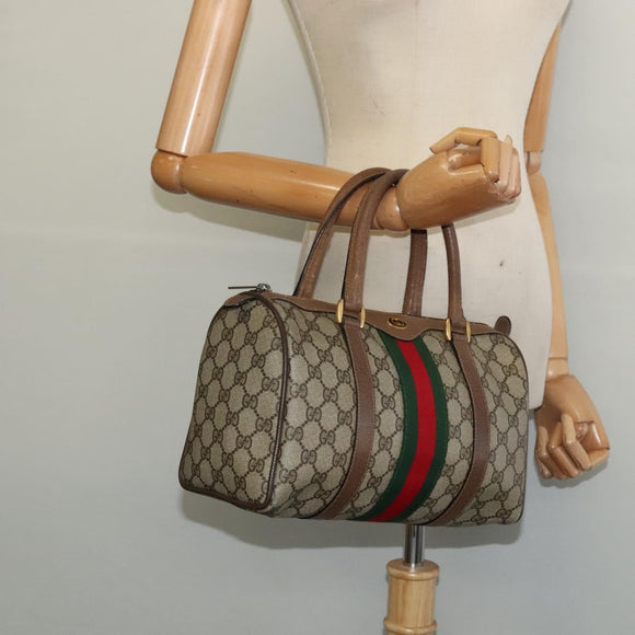 GUCCI GG Supreme Web Sherry Line Hand Bag PVC Beige Gold 39 02 006 Auth ep9563