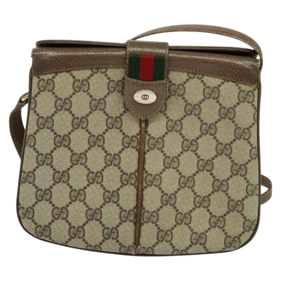 GUCCI GG Supreme Web Sherry Line Shoulder Bag PVC Beige Gold Red Auth ep9566