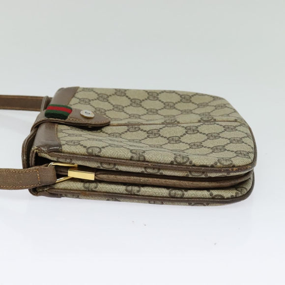 GUCCI GG Supreme Web Sherry Line Shoulder Bag PVC Beige Gold Red Auth ep9566