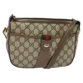 GUCCI GG Supreme Web Sherry Line Shoulder Bag PVC Beige Gold Red Auth ep9570