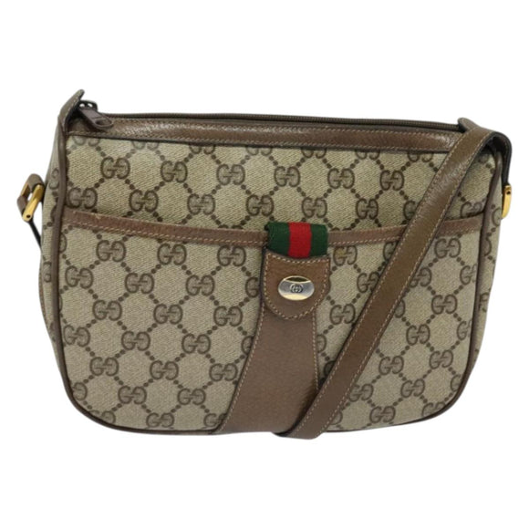 GUCCI GG Supreme Web Sherry Line Shoulder Bag PVC Beige Gold Red Auth ep9570